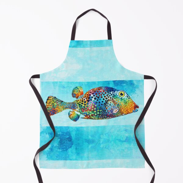 Item preview, Colorful Tropical Puffer Fish Art on Beach Blue designed and sold by Sharon Cummings Art.
