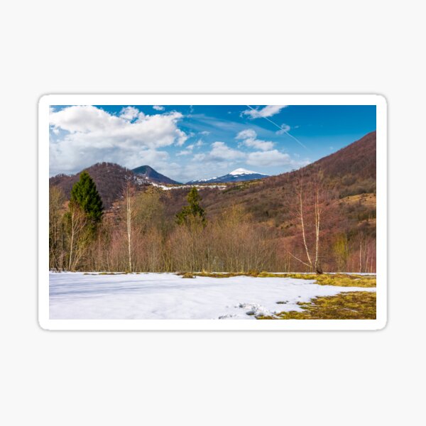 spring is coming to snowy mountain Sticker