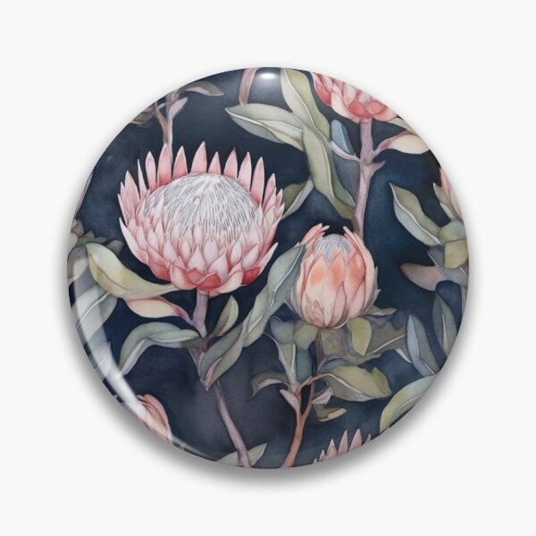 Item preview, Pink proteas on dark background designed and sold by Lillypot-Prints.