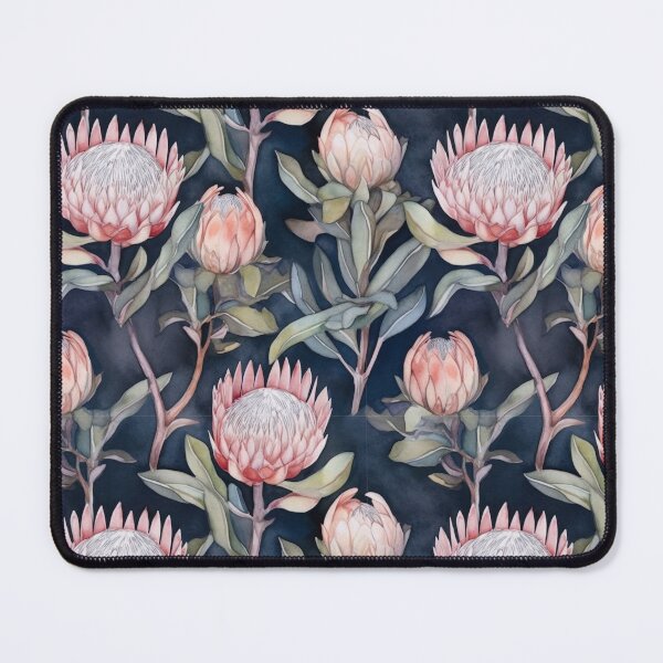 Item preview, Pink proteas on dark background designed and sold by Lillypot-Prints.