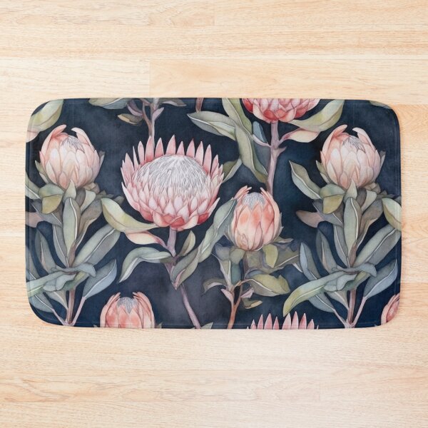 Item preview, Pink proteas on dark background designed and sold by Lillypot-Prints.
