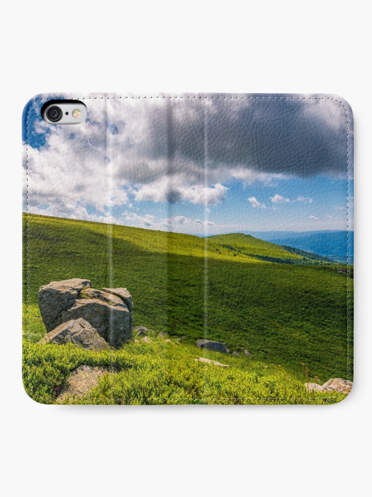 Alternate view of giant boulders on grassy slopes of Polonina Runa iPhone Wallet