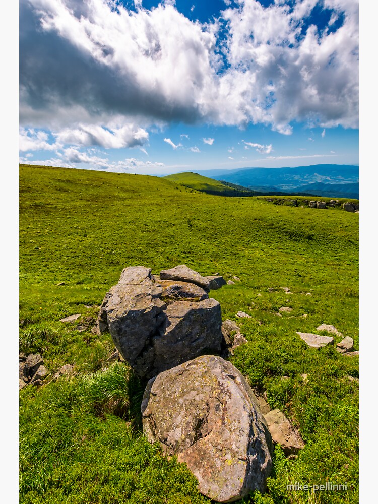 Thumbnail 3 of 3, Sticker, giant boulders on grassy slopes of Polonina Runa designed and sold by mike-pellinni.