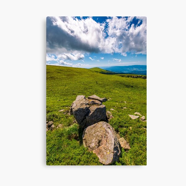 giant boulders on grassy slopes of Polonina Runa Canvas Print