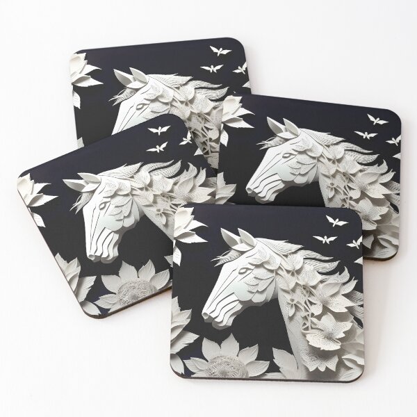 Item preview, White horse and flowers , Paper  cut out style ,  designed and sold by Inktown.