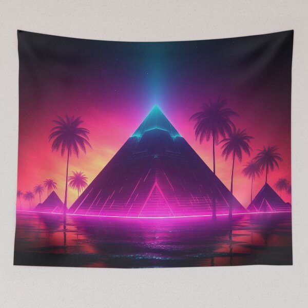Item preview, Pyramid Sunset: Retrowave Oasis designed and sold by Mullet Monkey.