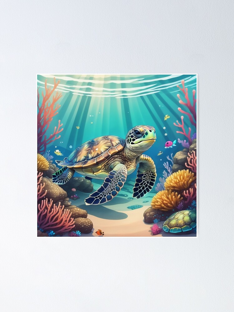 Cartoon Sea Turtle Poster for Sale by NLDStudios