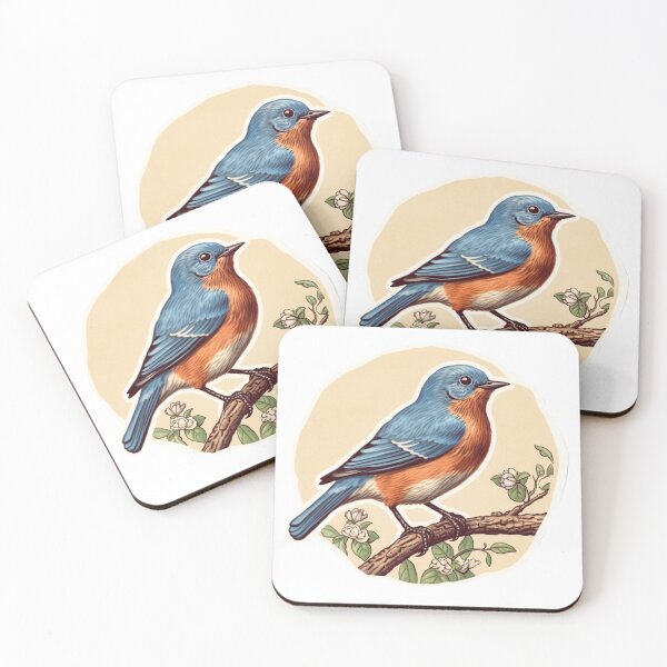 Item preview, A Beautiful North American Bird - The Robin on a branch with flowers designed and sold by RobertConklin.