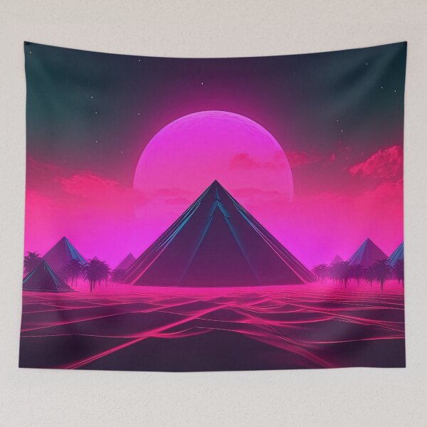 Item preview, Synthwave Mirage: Palm Tree Oasis of the Neon Pyramid designed and sold by Mullet Monkey.