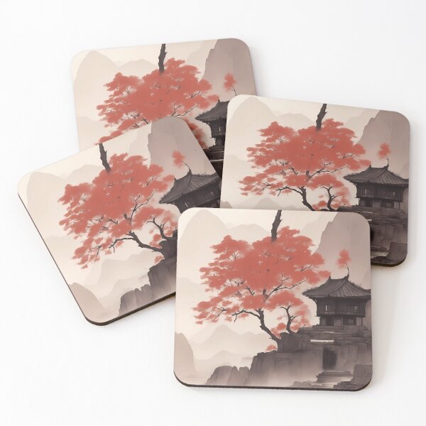 Item preview, sepia ink wash Landscape of ancient villages in Ninh Binh Vietnam designed and sold by KawaiiNippon.