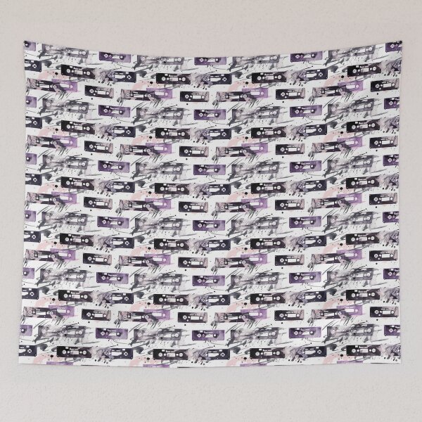 Item preview, Retro Watercolor Tape Cassette Pattern | Vibrant and Nostalgic Art designed and sold by Retro-ArtDeco.