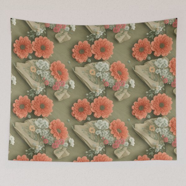 Item preview, orange vintage flower pattern designed and sold by HarshBrown.