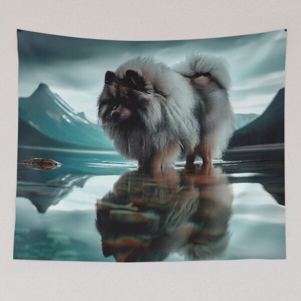 Item preview, Keeshond Reflection in Mountain Mirror Lake - Dog Portrait Art designed and sold by Woof-n-Wear.
