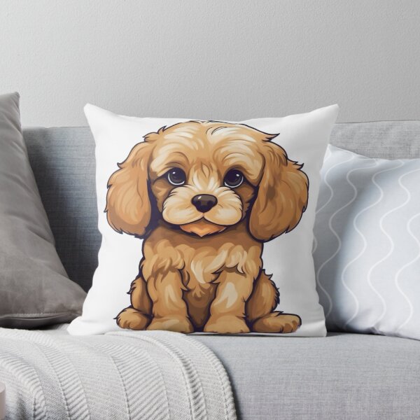 Cute Cartoon Apricot Cavapoo Puppy Dog Throw Pillow