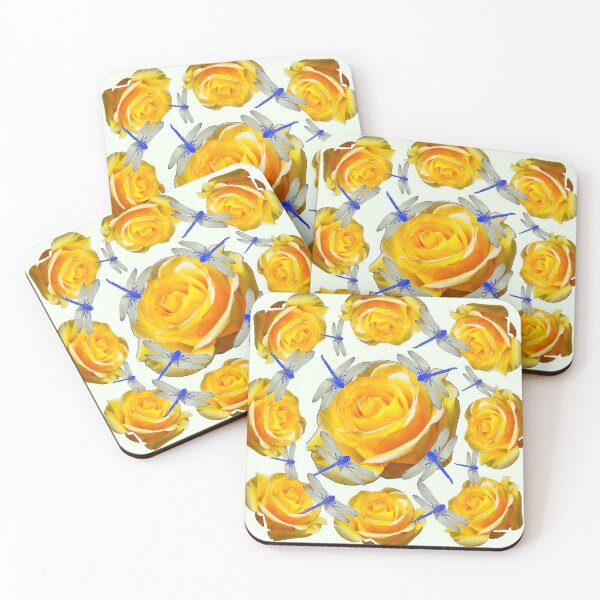 Item preview, YELLOW GARDEN ROSES BLUE DRAGONFLIES PATTERN ART  designed and sold by sharlesart.