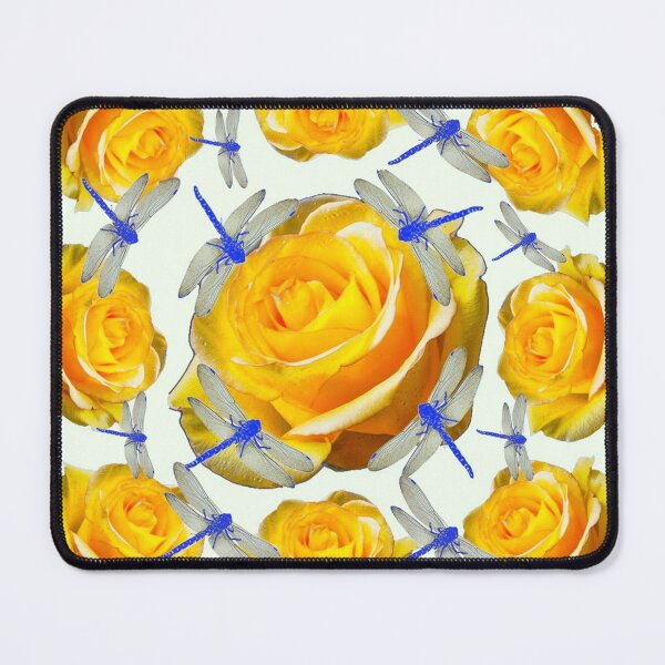 Item preview, YELLOW GARDEN ROSES BLUE DRAGONFLIES PATTERN ART designed and sold by sharlesart.
