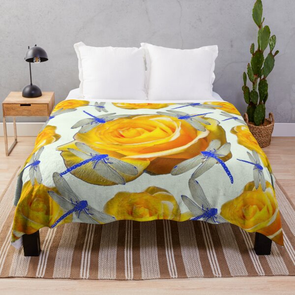 Item preview, YELLOW GARDEN ROSES BLUE DRAGONFLIES PATTERN ART  designed and sold by sharlesart.