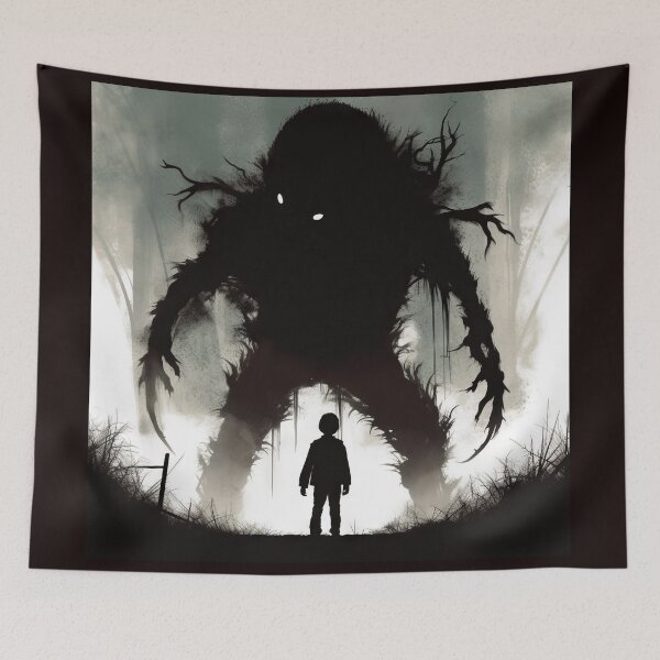 Item preview, Enigmatic Woodland Scene with Boy and Monster - Artwork in the Style of Marko Manev and Jeff Soto designed and sold by CosmicScare10.