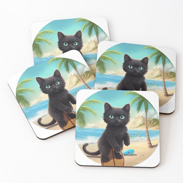 Item preview, Surf Cat, black cat on the beach designed and sold by Mistymeooww.