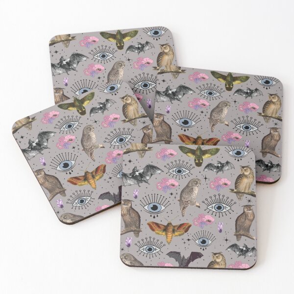 Item preview, Nocturnal creatures, nocturnal animals,moth,bat ,owls, evil eyes and stars pattern designed and sold by Soul  ArtLove.