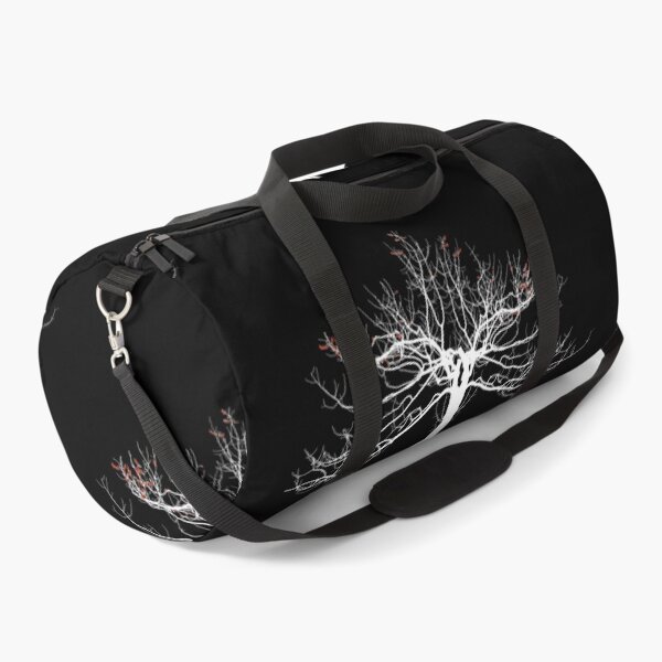 Item preview, White bare tree with a few red remaining leaves on black background designed and sold by Jane Domenech.