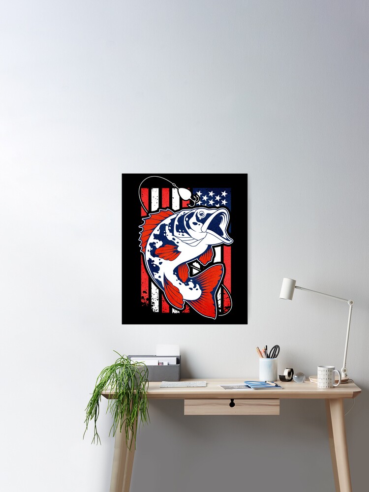 Bass Fishing Fish American Flag Dad Father Fourth Of July Poster