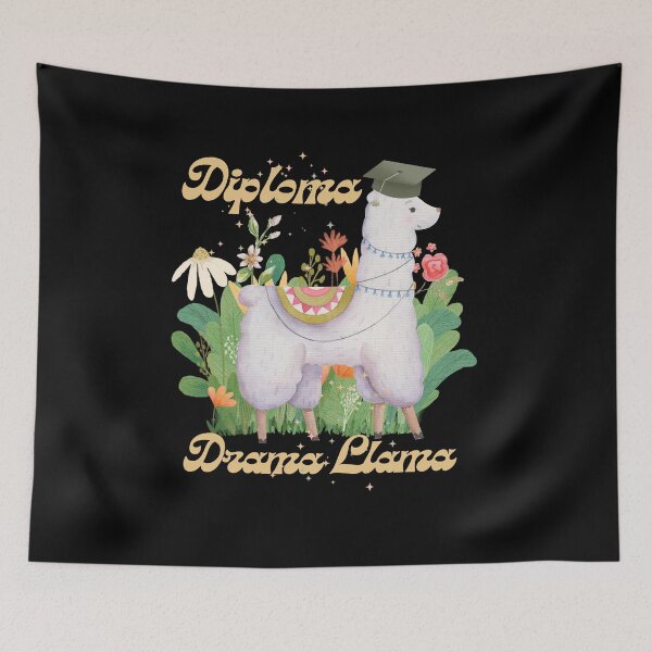 Item preview, College Graduation Funny Quote Diploma Drama Llama, Cute Gold Green Waterolor Alpaca in Floral Grassy Bush designed and sold by Ching Teoh.