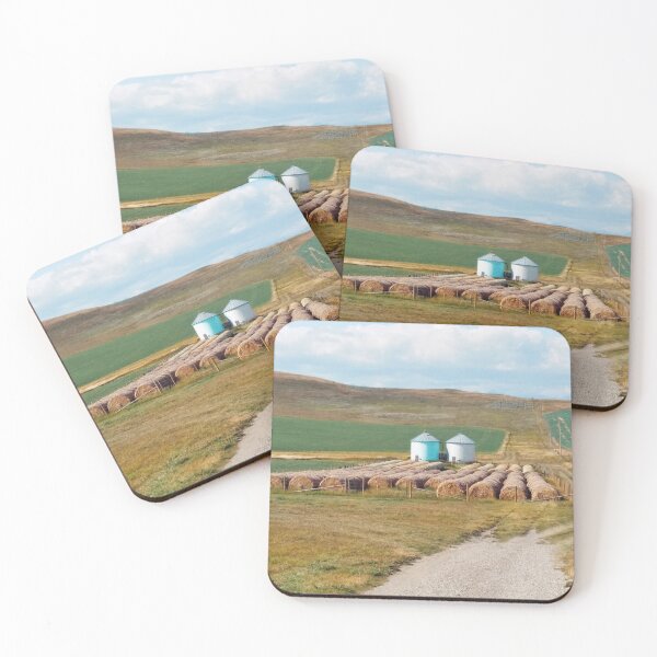 Item preview, Grain silo with crop wheat rolls in Alberta. Canadian prairie landscape in autumn season. designed and sold by Nalidsa Sukprasert.
