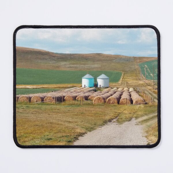 Item preview, Grain silo with crop wheat rolls in Alberta. Canadian prairie landscape in autumn season. designed and sold by Nalidsa Sukprasert.