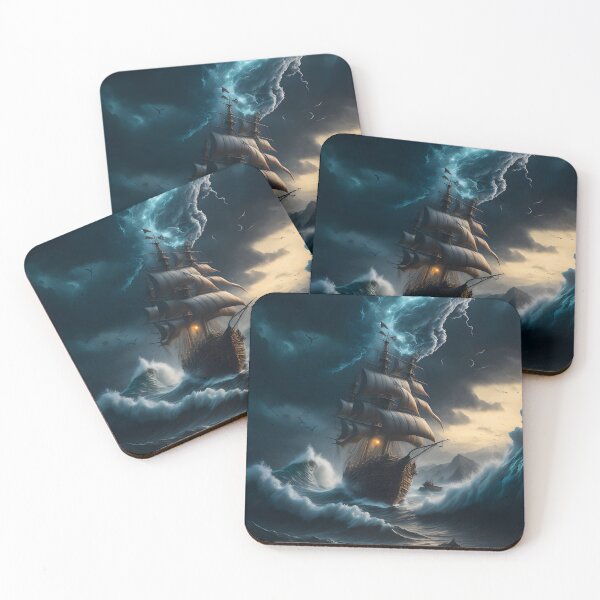 Item preview, Dark Pirate Battle Ship, Stormy Ocean Seas, Lightning, Thunder, Pirate Sailing, Pirate Ship, Ocean waves designed and sold by SoldbyArmenTO.