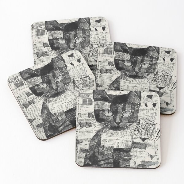 Item preview, Cat newspaper design cat black and white cute cat kitten  designed and sold by varodesign.