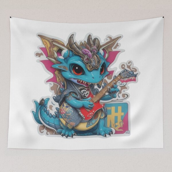 Item preview, Adorable kimono-clad dragon guitarist rocking the stage sticker and more. designed and sold by mefirefire.