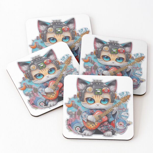 Item preview, Adorable kimono-clad cat guitarist rocking the stage sticker and more. designed and sold by mefirefire.