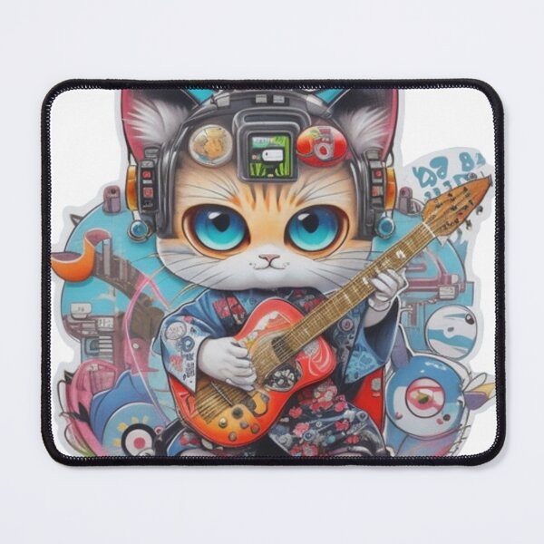 Item preview, Adorable kimono-clad cat guitarist rocking the stage sticker and more. designed and sold by mefirefire.