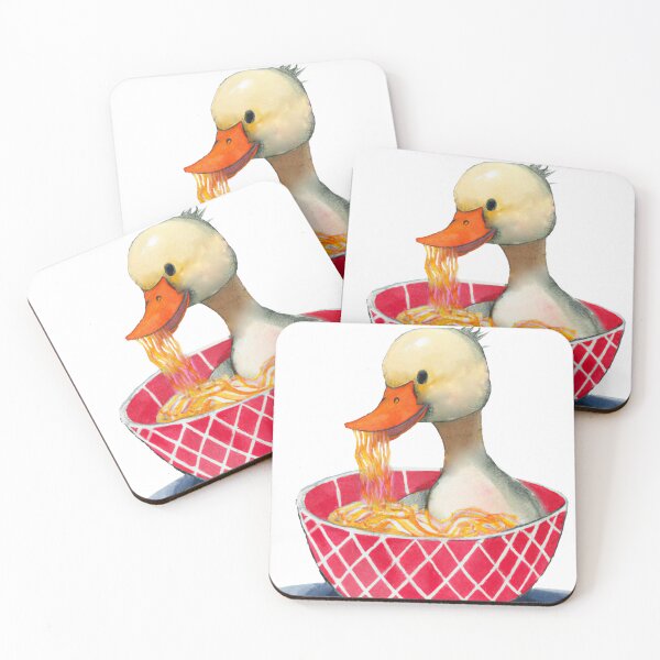 Item preview, Duck sitting on a bowl eating noodle-Edited AI generated art designed and sold by Frostp.