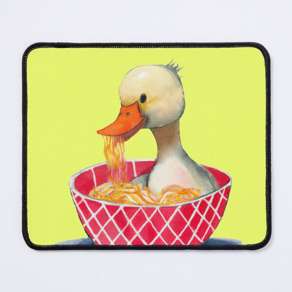 Item preview, Duck sitting on a bowl eating noodle-Edited AI generated art designed and sold by Frostp.