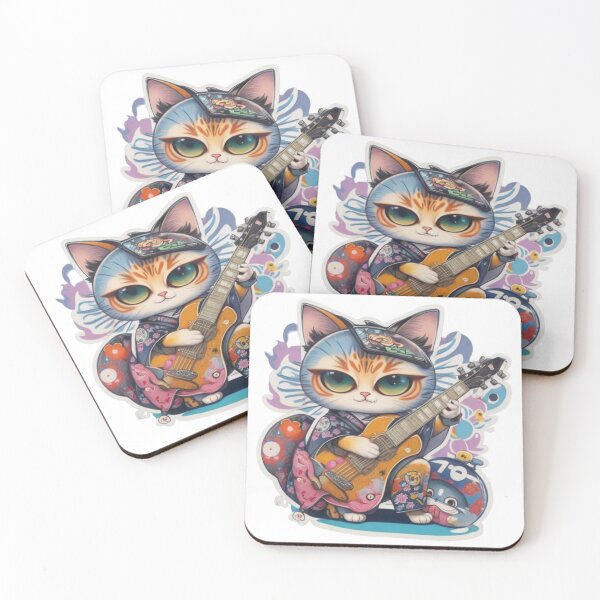 Item preview, Adorable kimono-clad cat guitarist rocking the stage sticker and more. designed and sold by mefirefire.