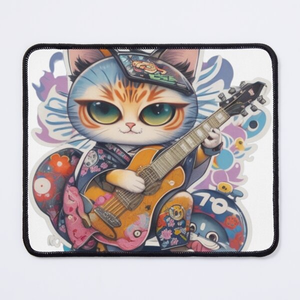 Item preview, Adorable kimono-clad cat guitarist rocking the stage sticker and more. designed and sold by mefirefire.