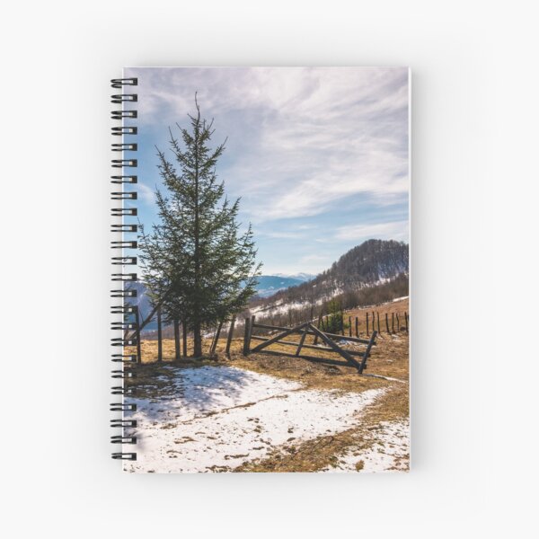 spruce trees near the fence on hillside Spiral Notebook
