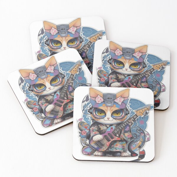 Item preview, Adorable kimono-clad cat guitarist rocking the stage sticker and more. designed and sold by mefirefire.