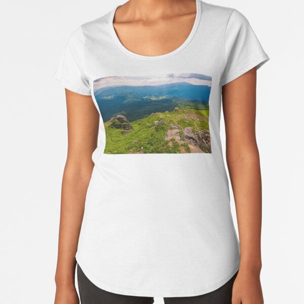 footpath among huge rocks on the edge of a hill Premium Scoop T-Shirt