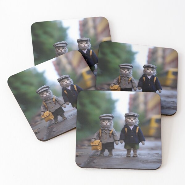 Item preview, Two little homeless kittens in a raincoat and beret on the street designed and sold by aiphotosart.