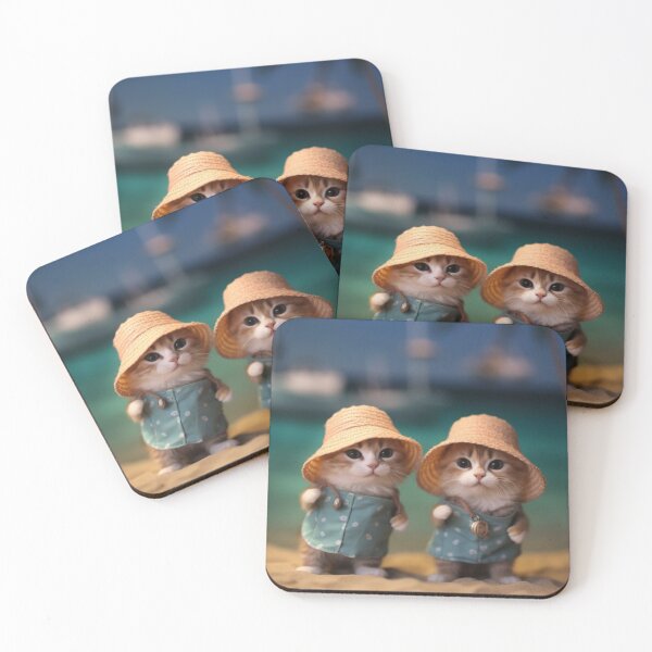 Item preview, Two little kittens in a summer hat on the beach by the sea designed and sold by aiphotosart.