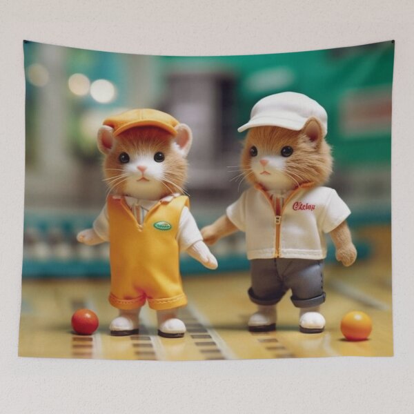 Item preview, two funny cats in a yellow clothes on the background of the kitchen designed and sold by aiphotosart.