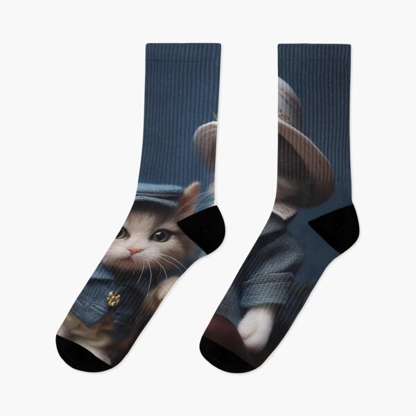Item preview, Cute kittens in a hat and suit on a blue background. designed and sold by aiphotosart.