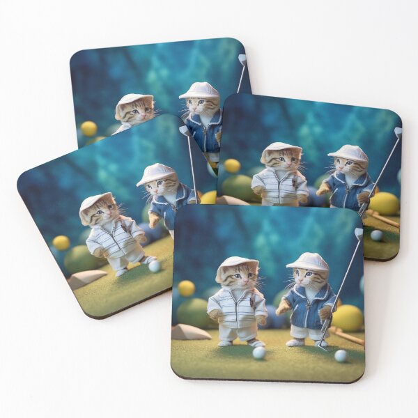 Item preview, Two cats playing golf on a green background. Selective focus. designed and sold by aiphotosart.