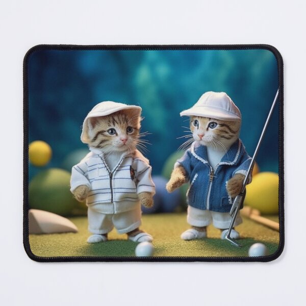 Item preview, Two cats playing golf on a green background. Selective focus. designed and sold by aiphotosart.