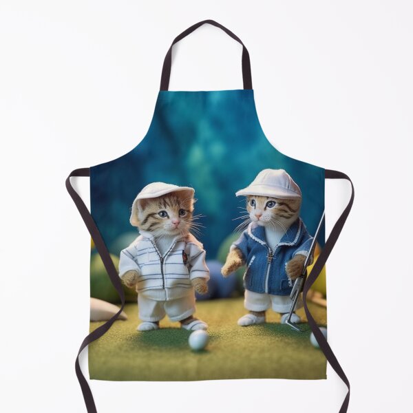 Item preview, Two cats playing golf on a green background. Selective focus. designed and sold by aiphotosart.