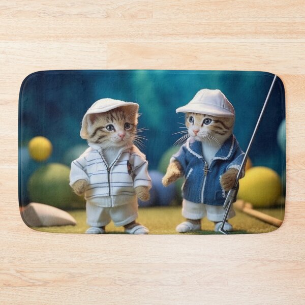 Item preview, Two cats playing golf on a green background. Selective focus. designed and sold by aiphotosart.