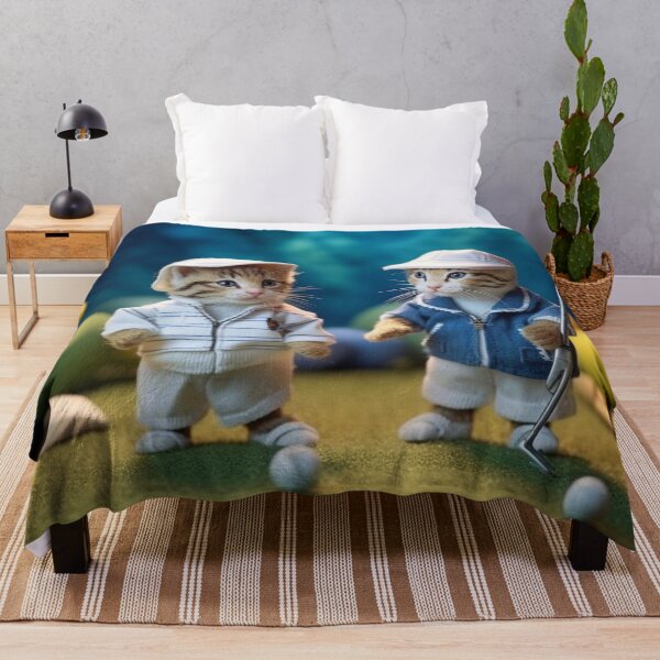 Item preview, Two cats playing golf on a green background. Selective focus. designed and sold by aiphotosart.